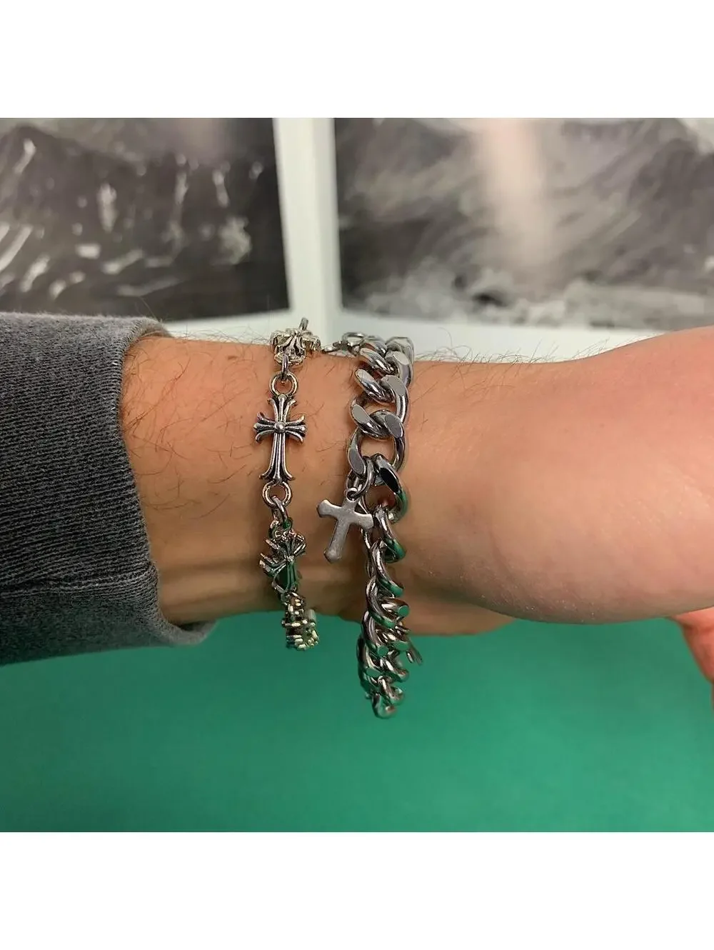 Y2k 2000s style Silver Stainless Steel Heavy High Quality Cuban Link Cross